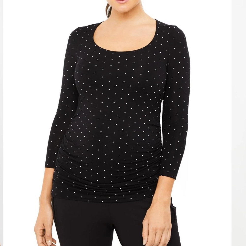 A Pea in the Pod Black Long Sleeve Top with White Dots